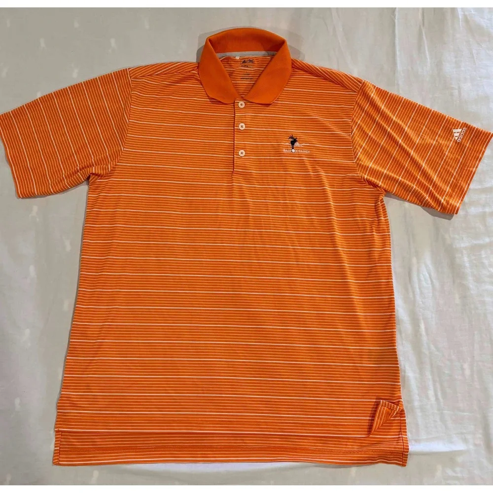 Adidas Golf Mens Climalite Polo Shirt Orange White Striped Dalton‎ Ranch Large